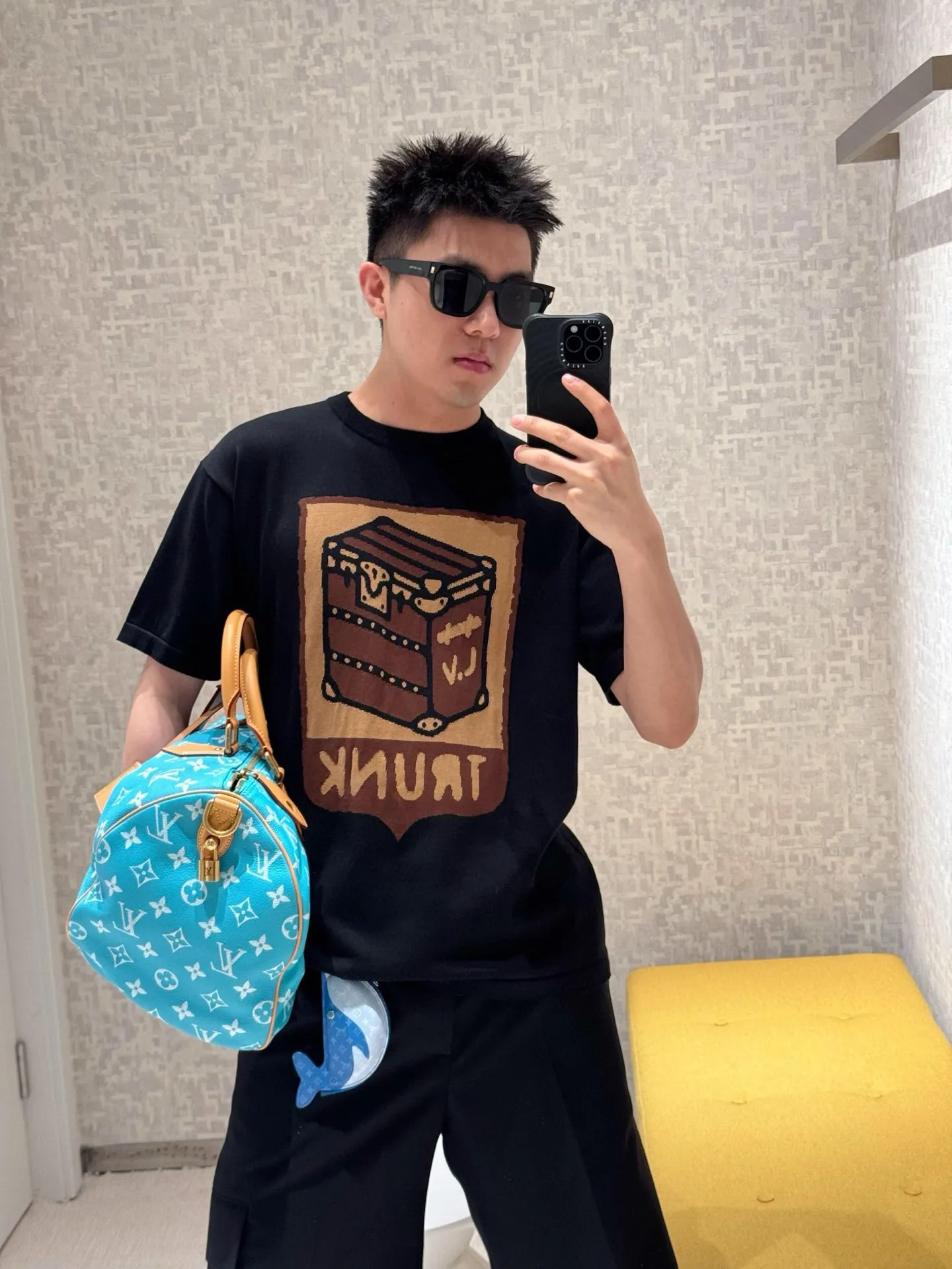 Louis Vuitton/Louis Vuitton 24ss Fei Dong treasure chest jacquard knitted short sleeves
